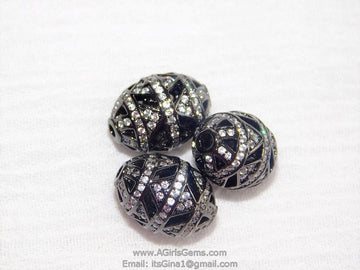 CZ Micro Pave Black Oval Bead, Clear Cubic Zirconia Focal Bead Spacers #474, sizes 11 x 16 or 14 x 18 mm - A Girls Gems